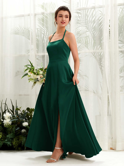 Carlyna Robe Trapèze Longueur ras du sol Satin Licou Demoiselle d'honneur Vert Chasseur #couleur_vert-chasseur