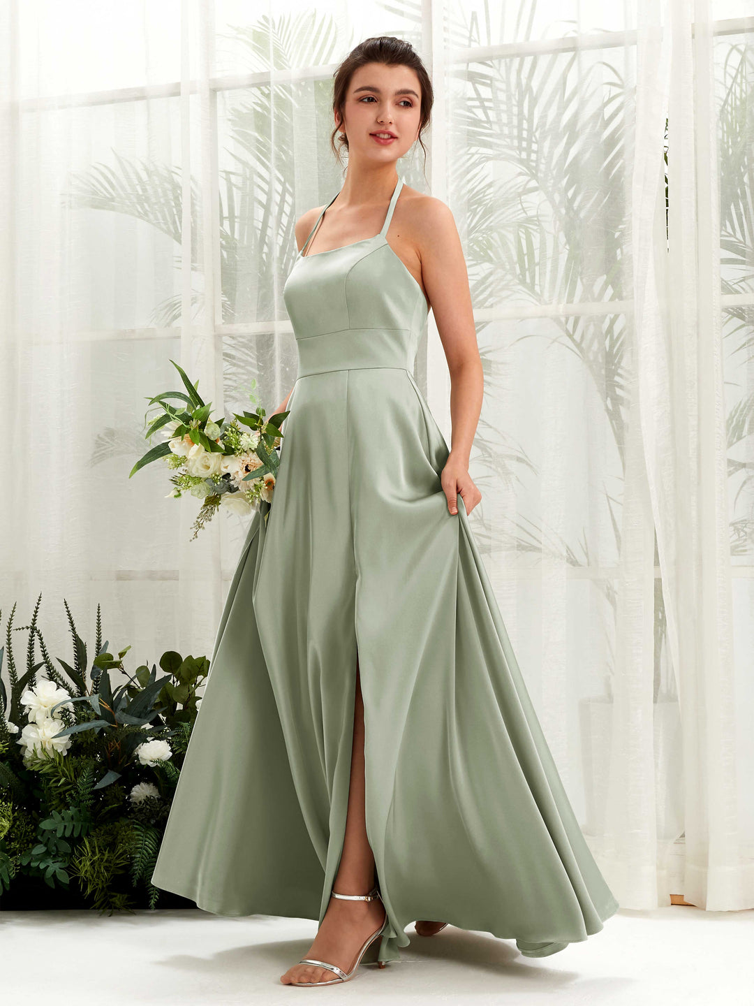 Carlyna Robe Trapèze Longueur ras du sol Satin Licou Demoiselle d&