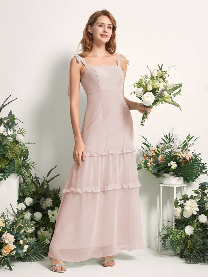Carlyna Robe Trapèze Longueur Sol Col Droit Volants Mousseline demoiselle d&