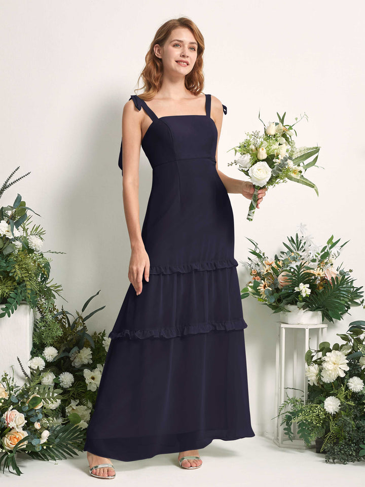 Carlyna Robe Trapèze Longueur Sol Col Droit Volants Mousseline demoiselle d&