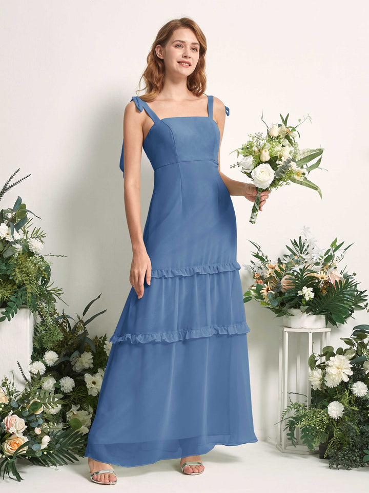 Carlyna Robe Trapèze Longueur Sol Col Droit Volants Mousseline demoiselle d&