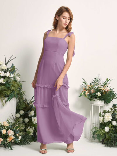 Carlyna Robe Trapèze Longueur Sol Col Droit Volants Mousseline demoiselle d'honneur Brume Orchidée #couleur_brume-orchid-e