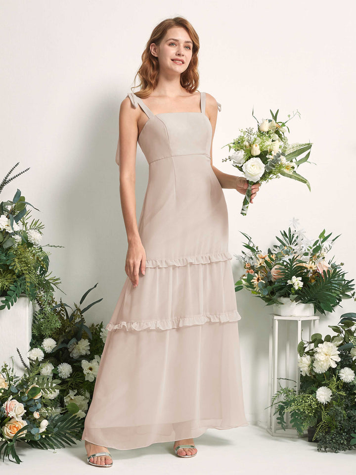 Carlyna Robe Trapèze Longueur Sol Col Droit Volants Mousseline demoiselle d&