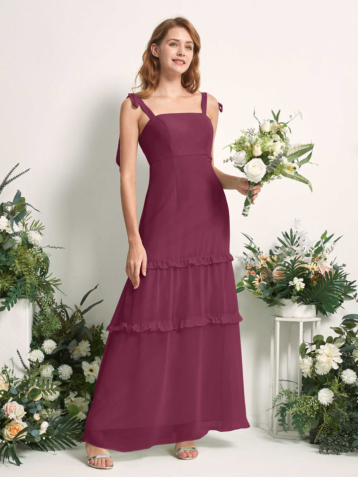 Carlyna Robe Trapèze Longueur Sol Col Droit Volants Mousseline demoiselle d&
