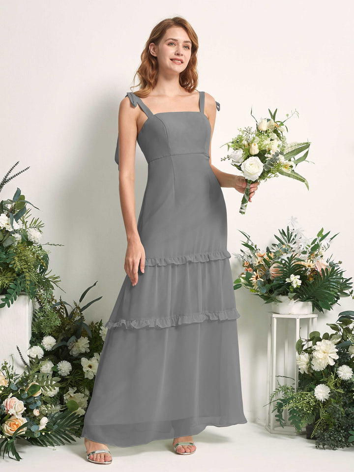 Carlyna Robe Trapèze Longueur Sol Col Droit Volants Mousseline demoiselle d&