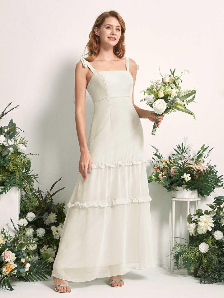 Carlyna Robe Trapèze Longueur Sol Col Droit Volants Mousseline demoiselle d&