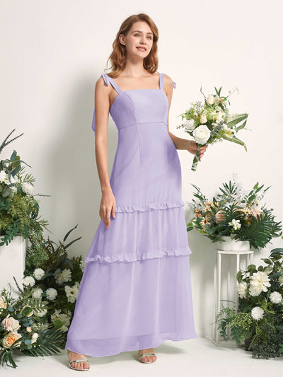 Carlyna Robe Trapèze Longueur Sol Col Droit Volants Mousseline demoiselle d'honneur Lilas #couleur_lilas