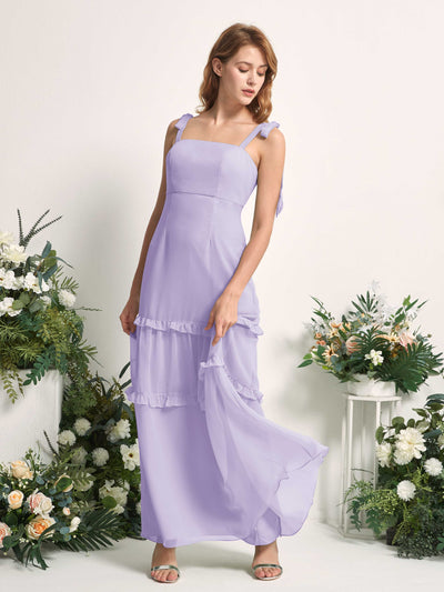 Carlyna Robe Trapèze Longueur Sol Col Droit Volants Mousseline demoiselle d'honneur Lilas #couleur_lilas