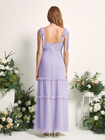 Carlyna Robe Trapèze Longueur Sol Col Droit Volants Mousseline demoiselle d'honneur Lilas #couleur_lilas