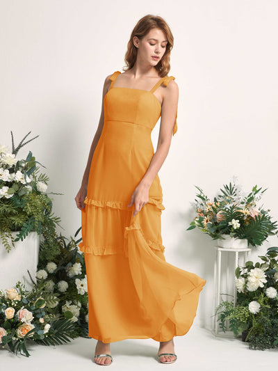 Carlyna Robe Trapèze Longueur Sol Col Droit Volants Mousseline demoiselle d'honneur Mangue #couleur_mangue