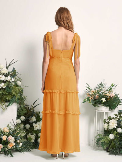 Carlyna Robe Trapèze Longueur Sol Col Droit Volants Mousseline demoiselle d'honneur Mangue #couleur_mangue