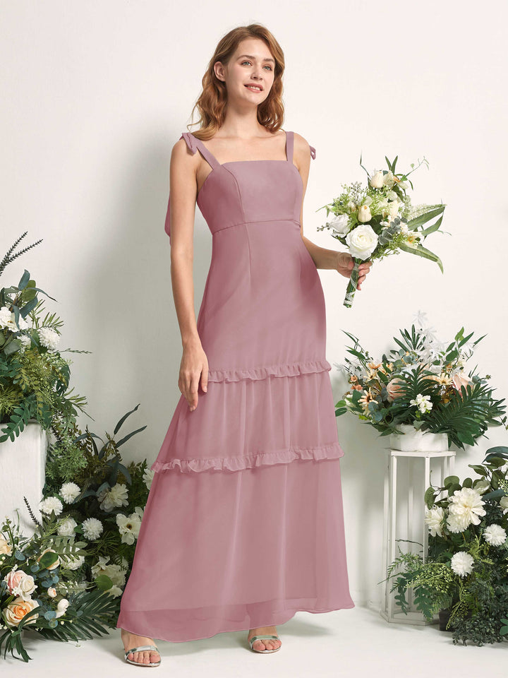 Carlyna Robe Trapèze Longueur Sol Col Droit Volants Mousseline demoiselle d&