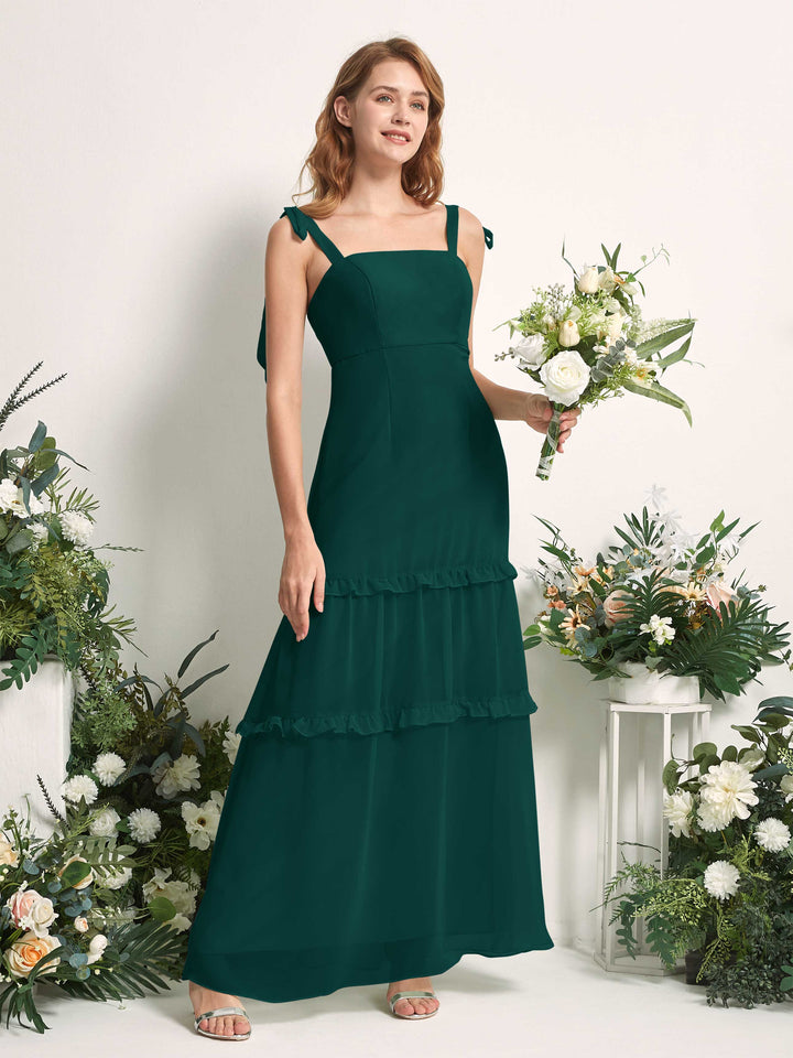 Carlyna Robe Trapèze Longueur Sol Col Droit Volants Mousseline demoiselle d&