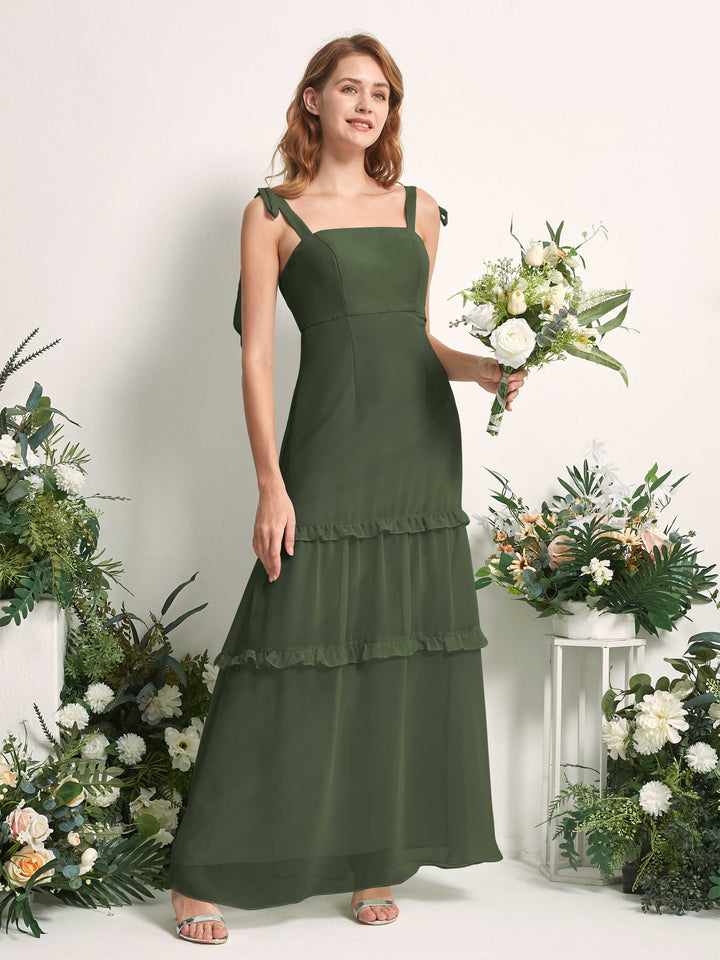 Carlyna Robe Trapèze Longueur Sol Col Droit Volants Mousseline demoiselle d&