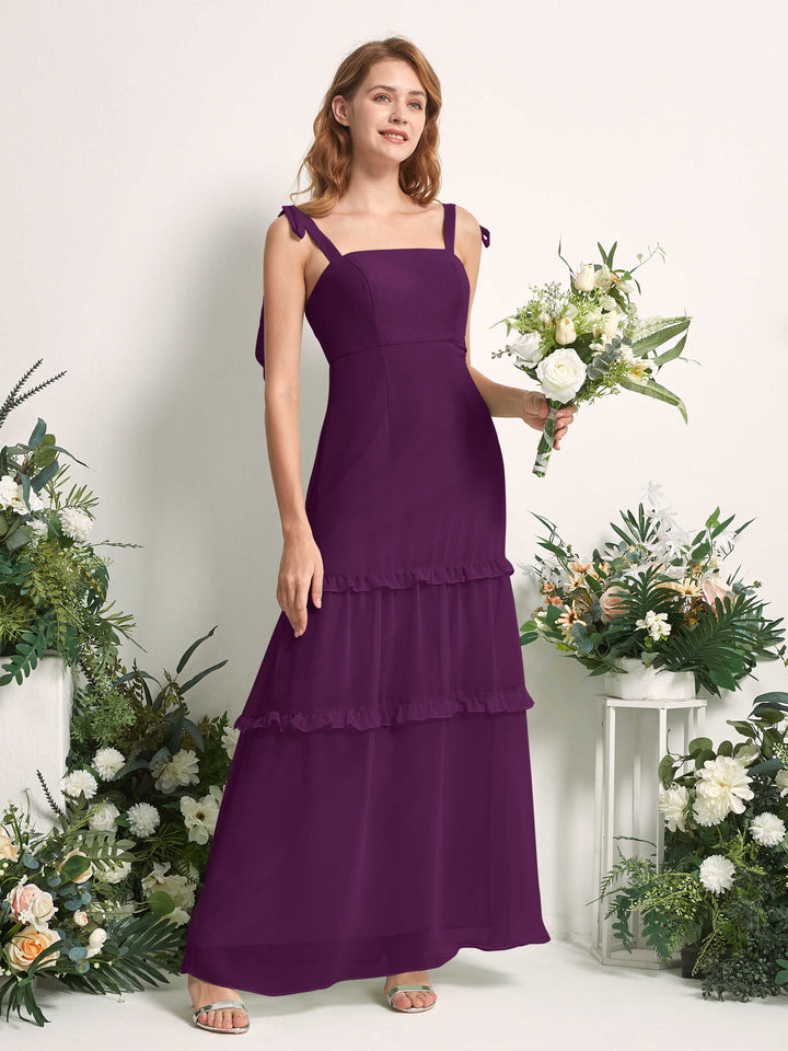 Carlyna Robe Trapèze Longueur Sol Col Droit Volants Mousseline demoiselle d&