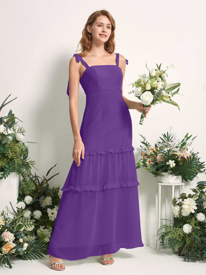 Carlyna Robe Trapèze Longueur Sol Col Droit Volants Mousseline demoiselle d&