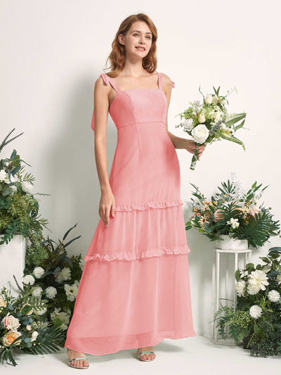 Carlyna Robe Trapèze Longueur Sol Col Droit Volants Mousseline demoiselle d'honneur Rose Ballet #couleur_rose-ballet