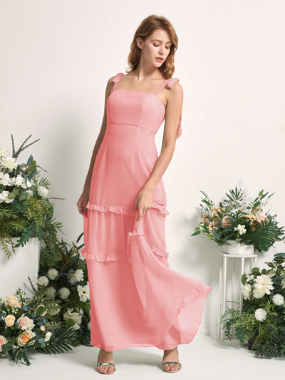 Carlyna Robe Trapèze Longueur Sol Col Droit Volants Mousseline demoiselle d'honneur Rose Ballet #couleur_rose-ballet
