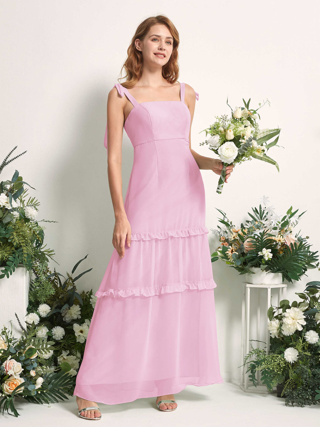 Carlyna Robe Trapèze Longueur Sol Col Droit Volants Mousseline demoiselle d&