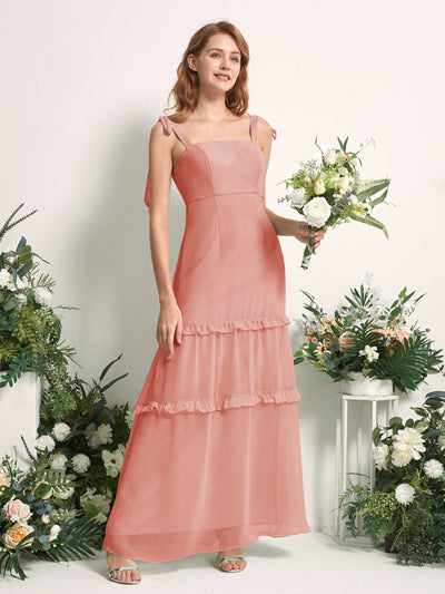 Carlyna Robe Trapèze Longueur Sol Col Droit Volants Mousseline demoiselle d'honneur Rose Champagne #couleur_rose-champagne