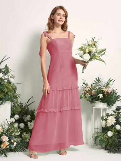 Carlyna Robe Trapèze Longueur Sol Col Droit Volants Mousseline demoiselle d'honneur Rose Du Désert #couleur_rose-du-d-sert