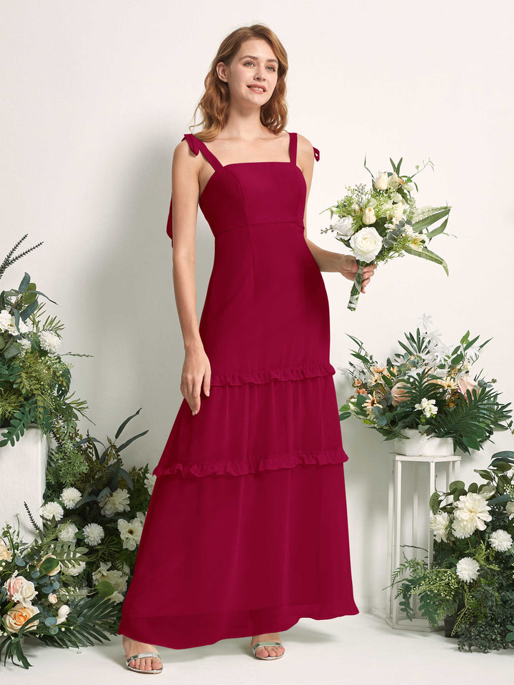 Carlyna Robe Trapèze Longueur Sol Col Droit Volants Mousseline demoiselle d&