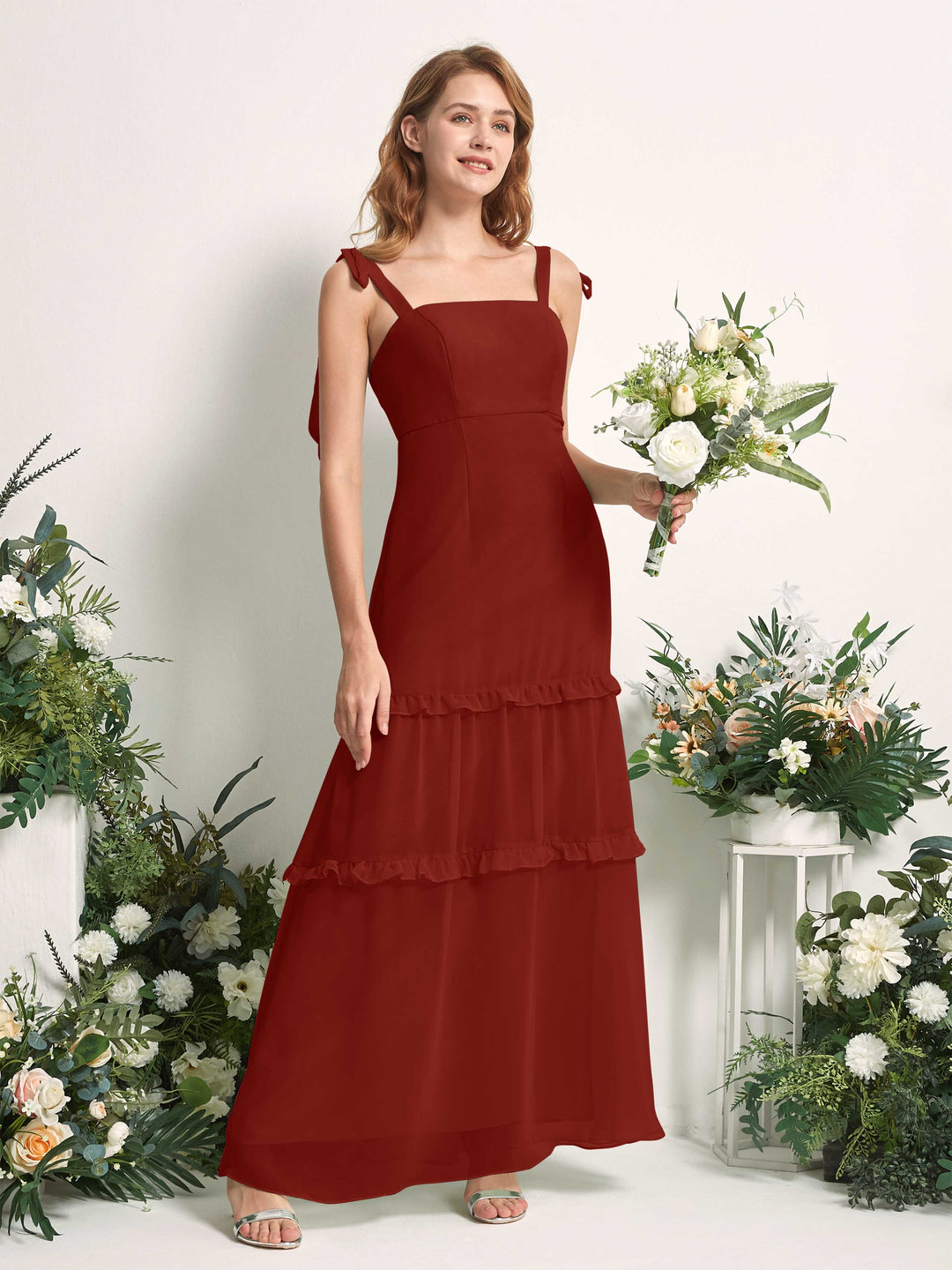 Carlyna Robe Trapèze Longueur Sol Col Droit Volants Mousseline demoiselle d&