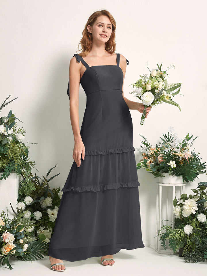 Carlyna Robe Trapèze Longueur Sol Col Droit Volants Mousseline demoiselle d&