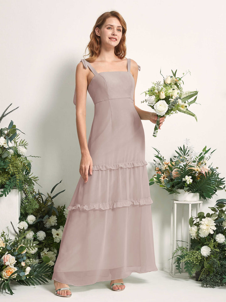 Carlyna Robe Trapèze Longueur Sol Col Droit Volants Mousseline demoiselle d&