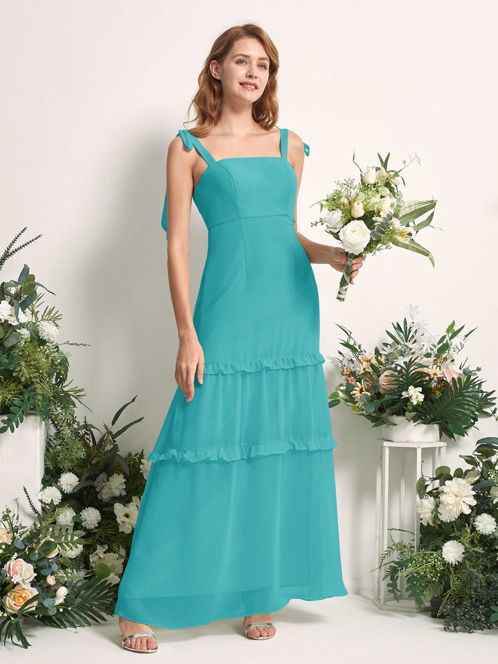 Carlyna Robe Trapèze Longueur Sol Col Droit Volants Mousseline demoiselle d&