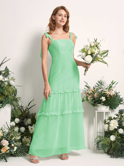 Carlyna Robe Trapèze Longueur Sol Col Droit Volants Mousseline demoiselle d'honneur Vert Menthe #couleur_vert-menthe