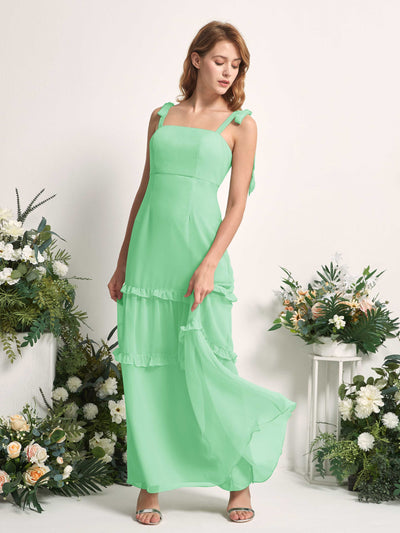 Carlyna Robe Trapèze Longueur Sol Col Droit Volants Mousseline demoiselle d'honneur Vert Menthe #couleur_vert-menthe
