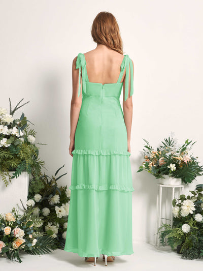 Carlyna Robe Trapèze Longueur Sol Col Droit Volants Mousseline demoiselle d'honneur Vert Menthe #couleur_vert-menthe