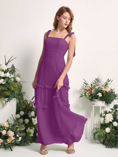 Carlyna Robe Trapèze Longueur Sol Col Droit Volants Mousseline demoiselle d'honneur Violet #couleur_violet