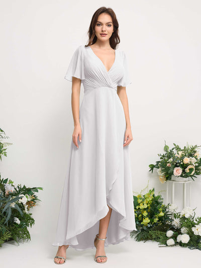 Carlyna Robe Trapèze Mousseline Col V Longueur ras du sol Robe de demoiselle d'honneur Blanc #couleur_blanc