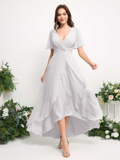 Carlyna Robe Trapèze Mousseline Col V Longueur ras du sol Robe de demoiselle d'honneur Blanc #couleur_blanc