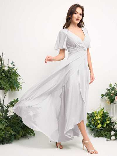 Carlyna Robe Trapèze Mousseline Col V Longueur ras du sol Robe de demoiselle d'honneur Blanc #couleur_blanc