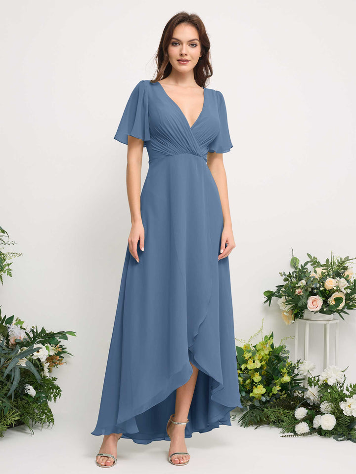 Carlyna Robe Trapèze Mousseline Col V Longueur ras du sol Robe de demoiselle d&