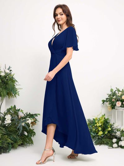 Carlyna Robe Trapèze Mousseline Col V Longueur ras du sol Robe de demoiselle d'honneur Bleu Roi #couleur_bleu-roi