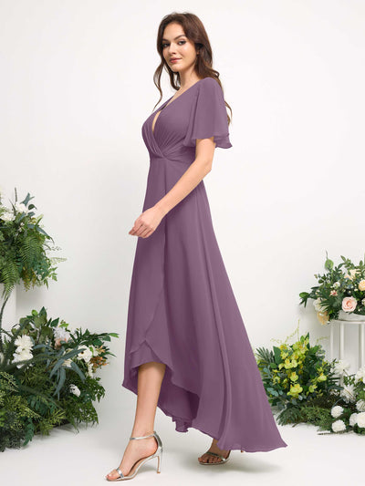 Carlyna Robe Trapèze Mousseline Col V Longueur ras du sol Robe de demoiselle d'honneur Brume Orchidée #couleur_brume-orchid-e