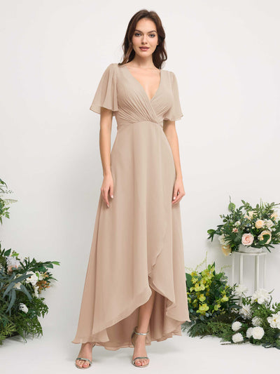 Carlyna Robe Trapèze Mousseline Col V Longueur ras du sol Robe de demoiselle d'honneur Champagne #couleur_champagne