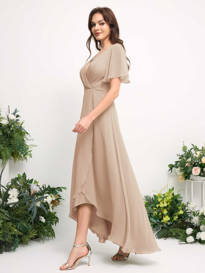 Carlyna Robe Trapèze Mousseline Col V Longueur ras du sol Robe de demoiselle d'honneur Champagne #couleur_champagne