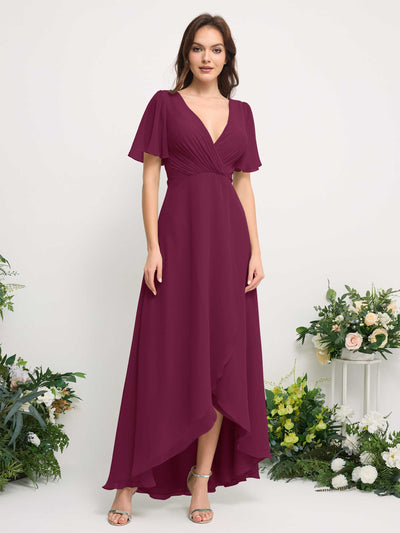 Carlyna Robe Trapèze Mousseline Col V Longueur ras du sol Robe de demoiselle d'honneur Chianti #couleur_chianti