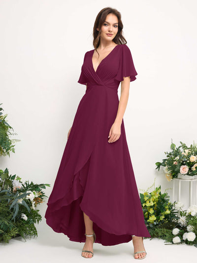 Carlyna Robe Trapèze Mousseline Col V Longueur ras du sol Robe de demoiselle d'honneur Chianti #couleur_chianti