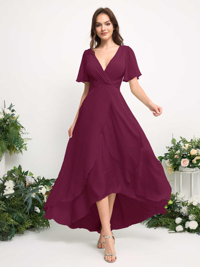 Carlyna Robe Trapèze Mousseline Col V Longueur ras du sol Robe de demoiselle d'honneur Chianti #couleur_chianti