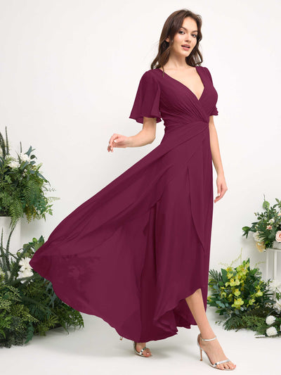 Carlyna Robe Trapèze Mousseline Col V Longueur ras du sol Robe de demoiselle d'honneur Chianti #couleur_chianti
