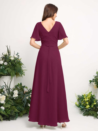 Carlyna Robe Trapèze Mousseline Col V Longueur ras du sol Robe de demoiselle d'honneur Chianti #couleur_chianti