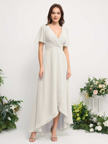 Carlyna Robe Trapèze Mousseline Col V Longueur ras du sol Robe de demoiselle d'honneur Ivoire #couleur_ivoire