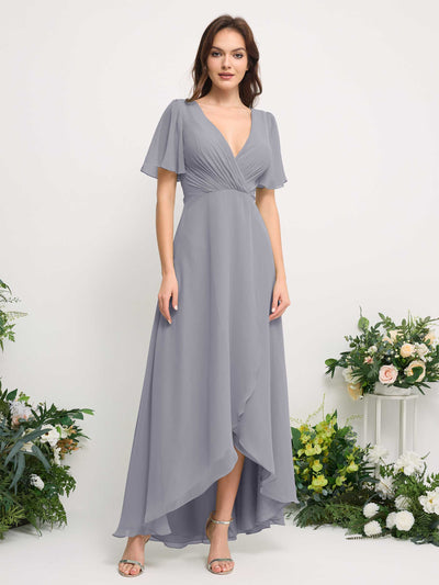 Carlyna Robe Trapèze Mousseline Col V Longueur ras du sol Robe de demoiselle d'honneur Lavande Poudrée #couleur_lavande-poudr-e