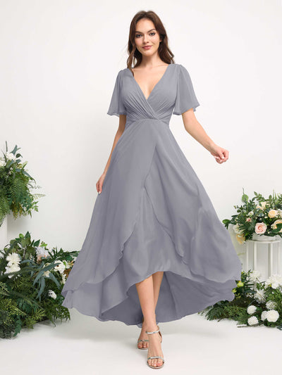 Carlyna Robe Trapèze Mousseline Col V Longueur ras du sol Robe de demoiselle d'honneur Lavande Poudrée #couleur_lavande-poudr-e